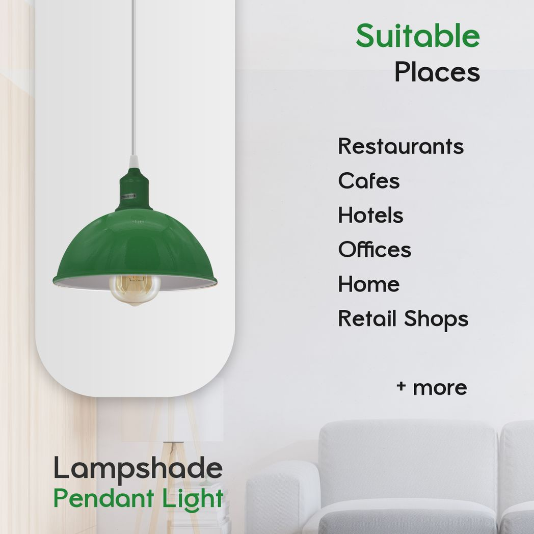 2 Pack Vintage Retro Dome Metal Pendant Light Shades, Inner White