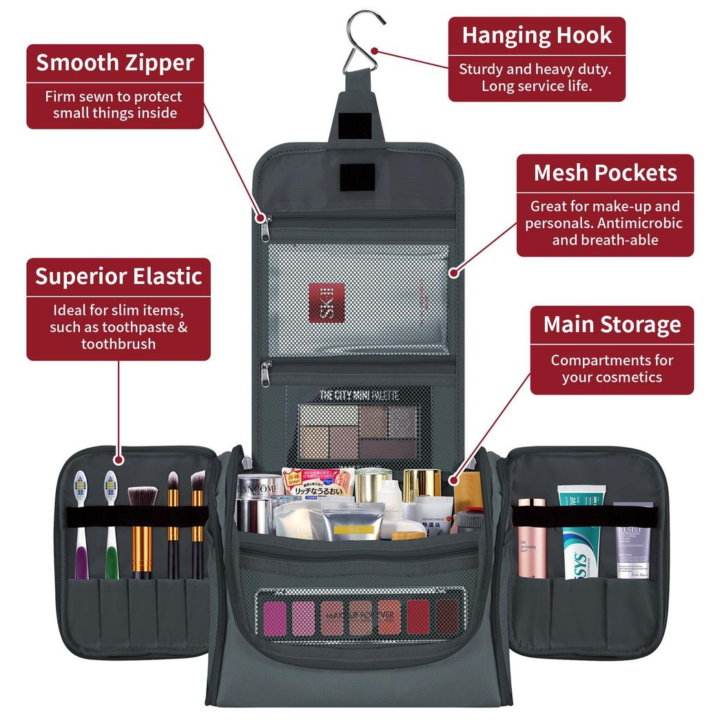 Vinsani Toiletry Bag with Hook, Multiple Compartments and Mesh Pockets