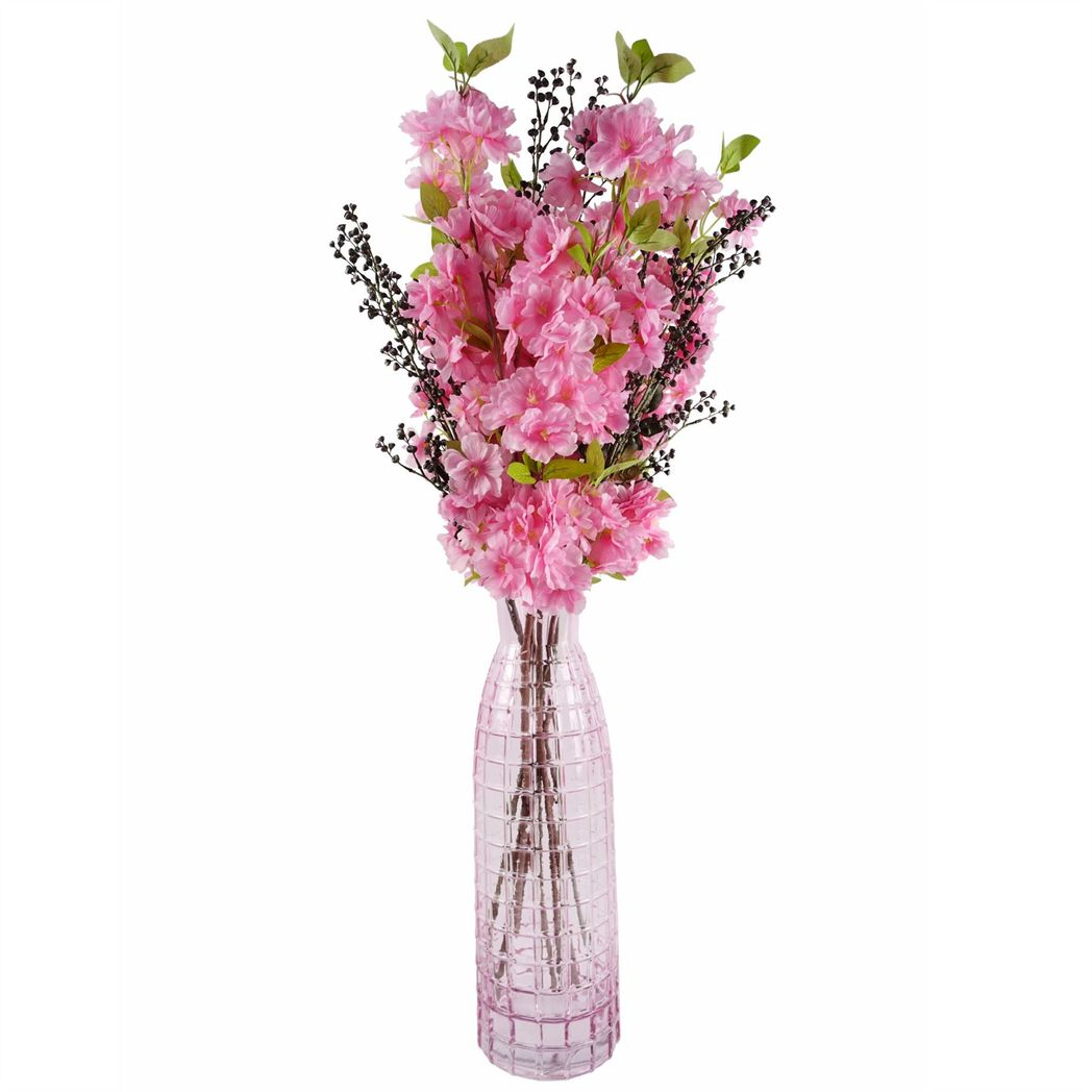Leaf Pack of 6 Pink Artificial Blossom Stems 100cm with Silk Flowers and Leaves