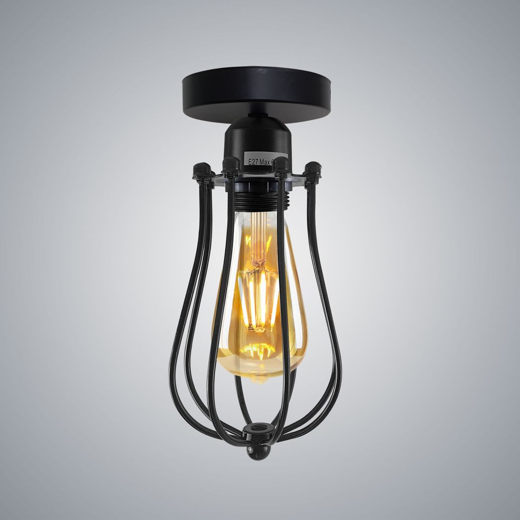 Vintage Industrial Geometric Wire Cage Ceiling Light Bulb Holder