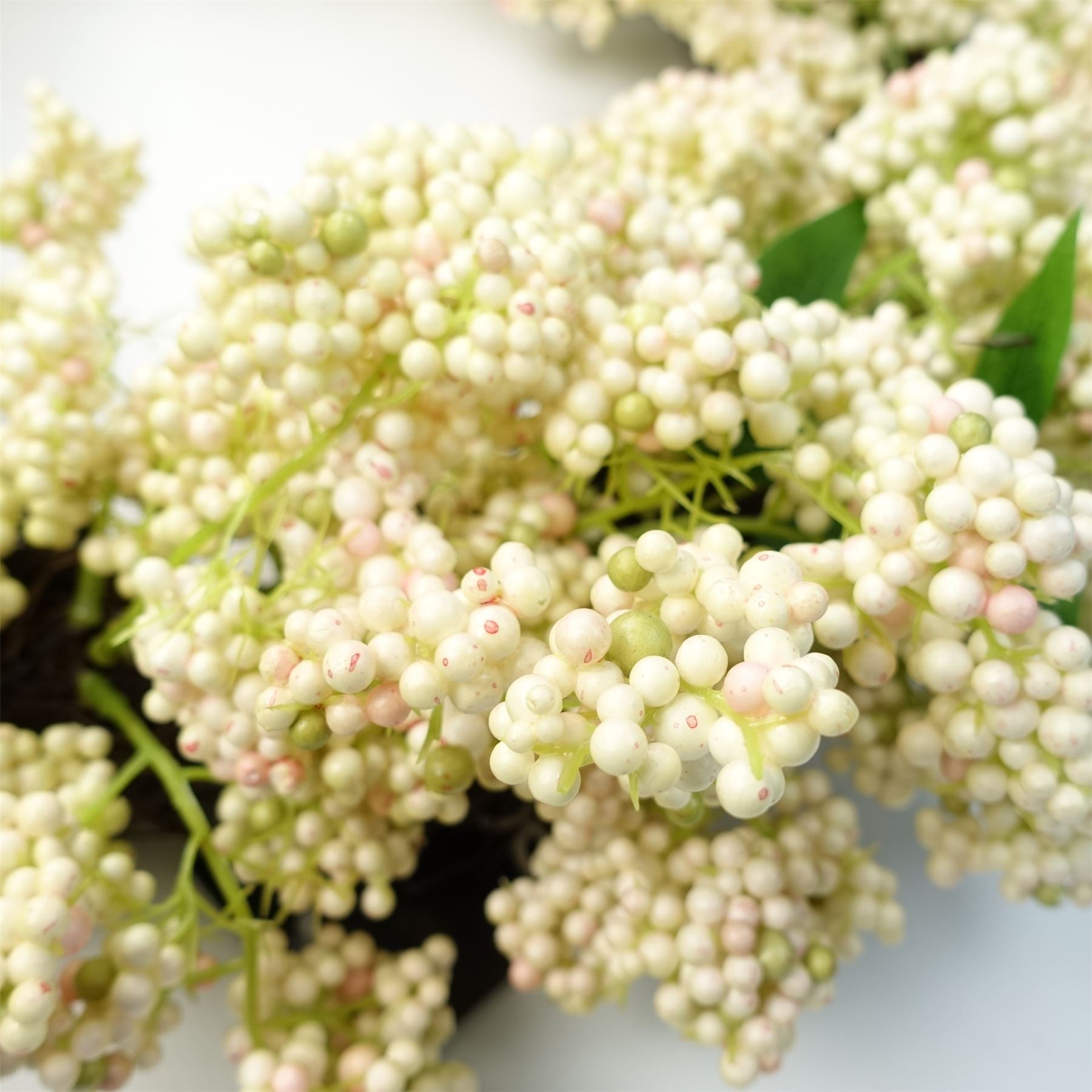 Leaf 55cm Artificial Hanging White Berry Wreath, 60cm Diameter, 45cm Woven Base