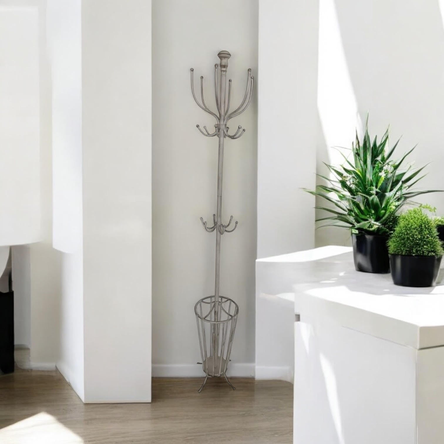 MSL 175cm Cream Metal Coat and Umbrella Stand