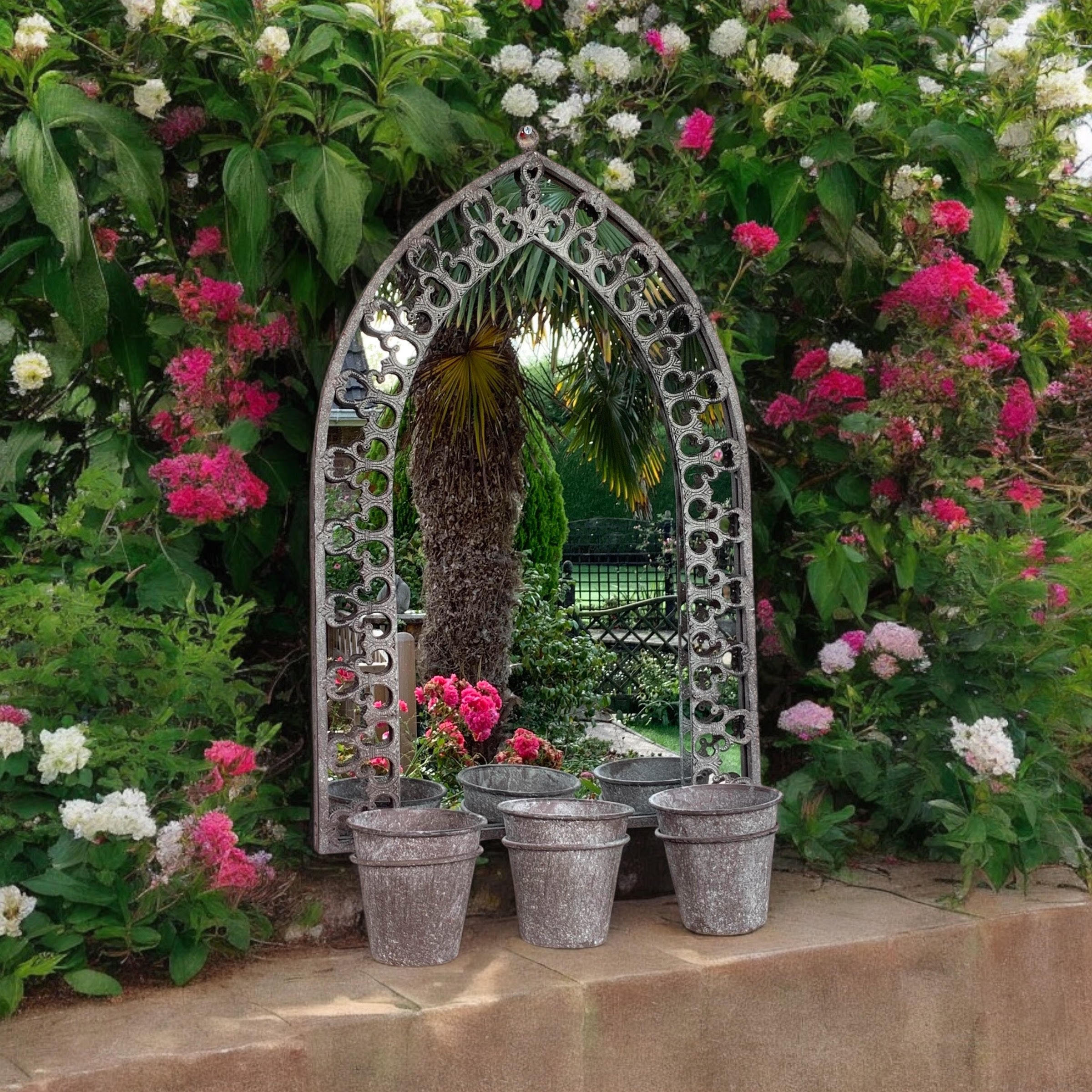 MSL 78cm Rustic Wall Mirror with 3 Planter Holders and Pot