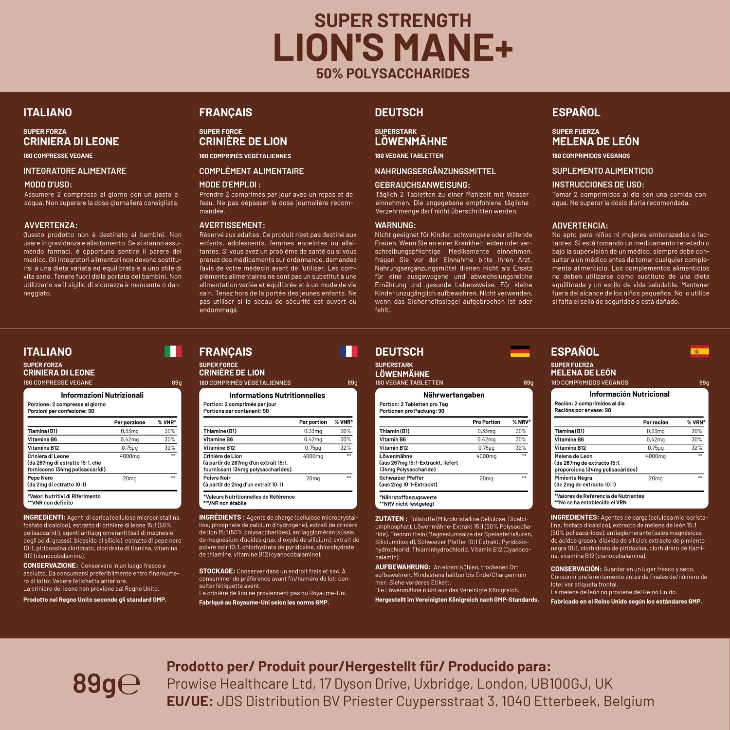 Prowise Healthcare Lion’s Mane Mushroom Supplement 4000mg, 15:1 Extract with Vitamin B1, B6, B12 & Black Pepper