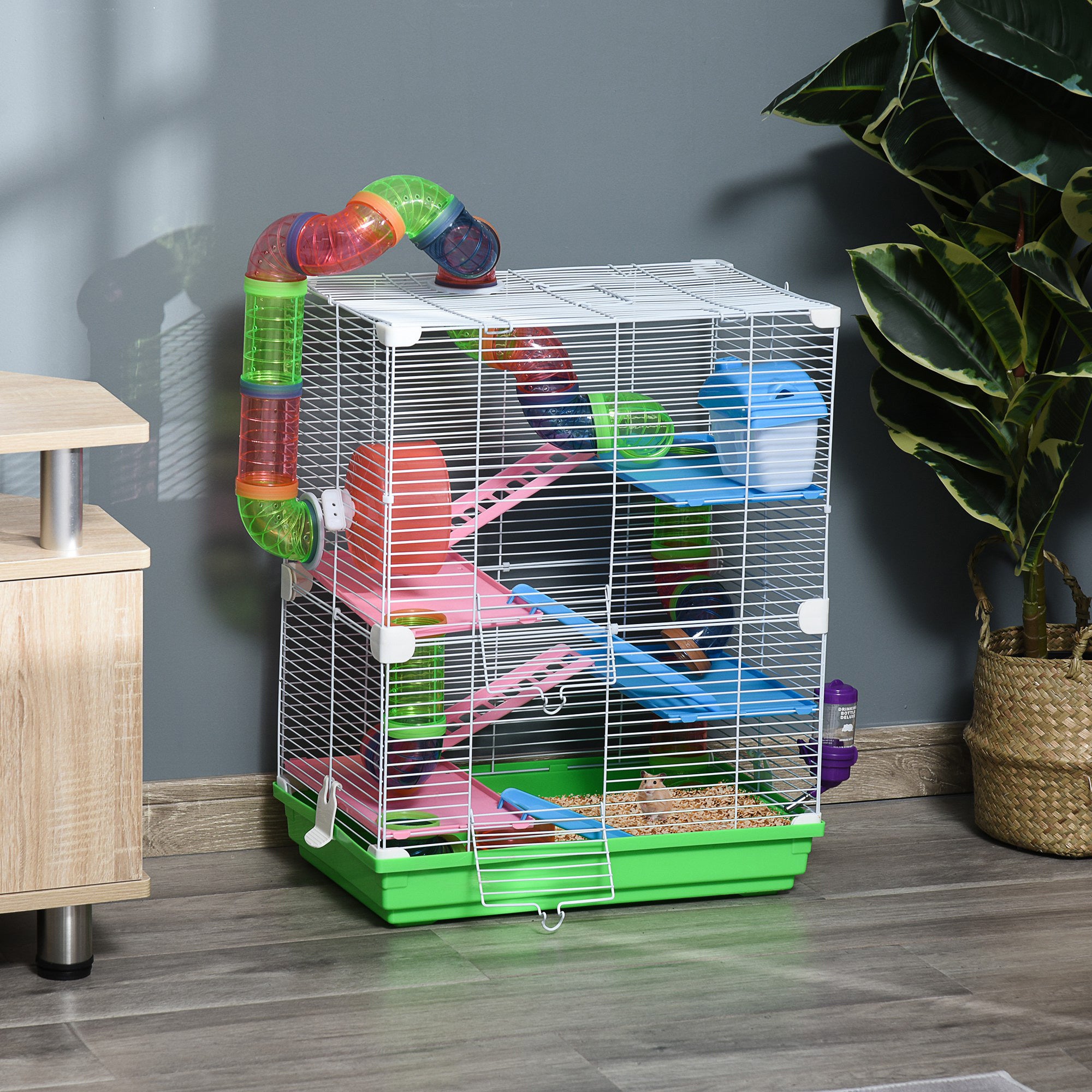 5 Tier Small Animal Cage Habitat with Platforms, Tunnel, Exercise Wheel, Food Dish, Water Bottle, Carry Handle