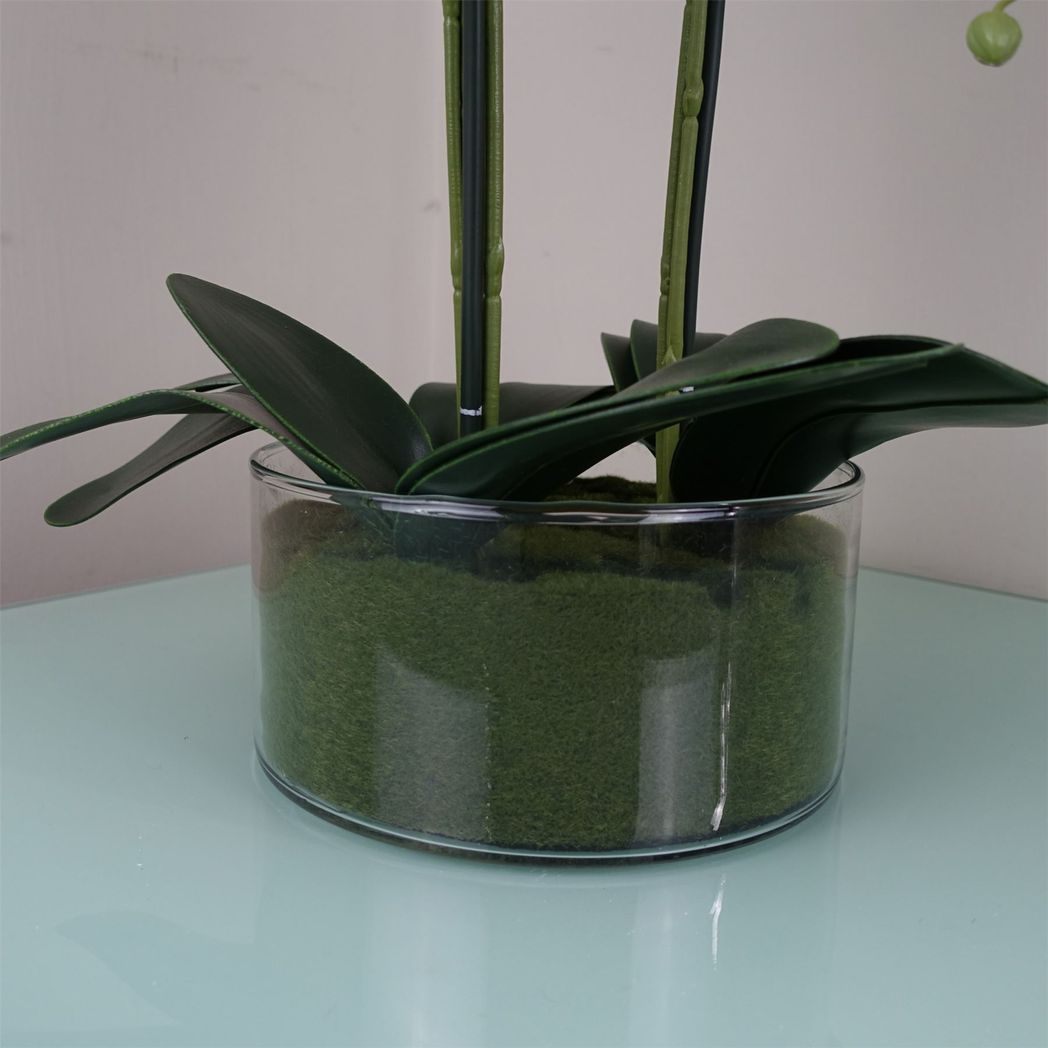Leaf 50cm Artificial Pink Orchid with Glass Planter