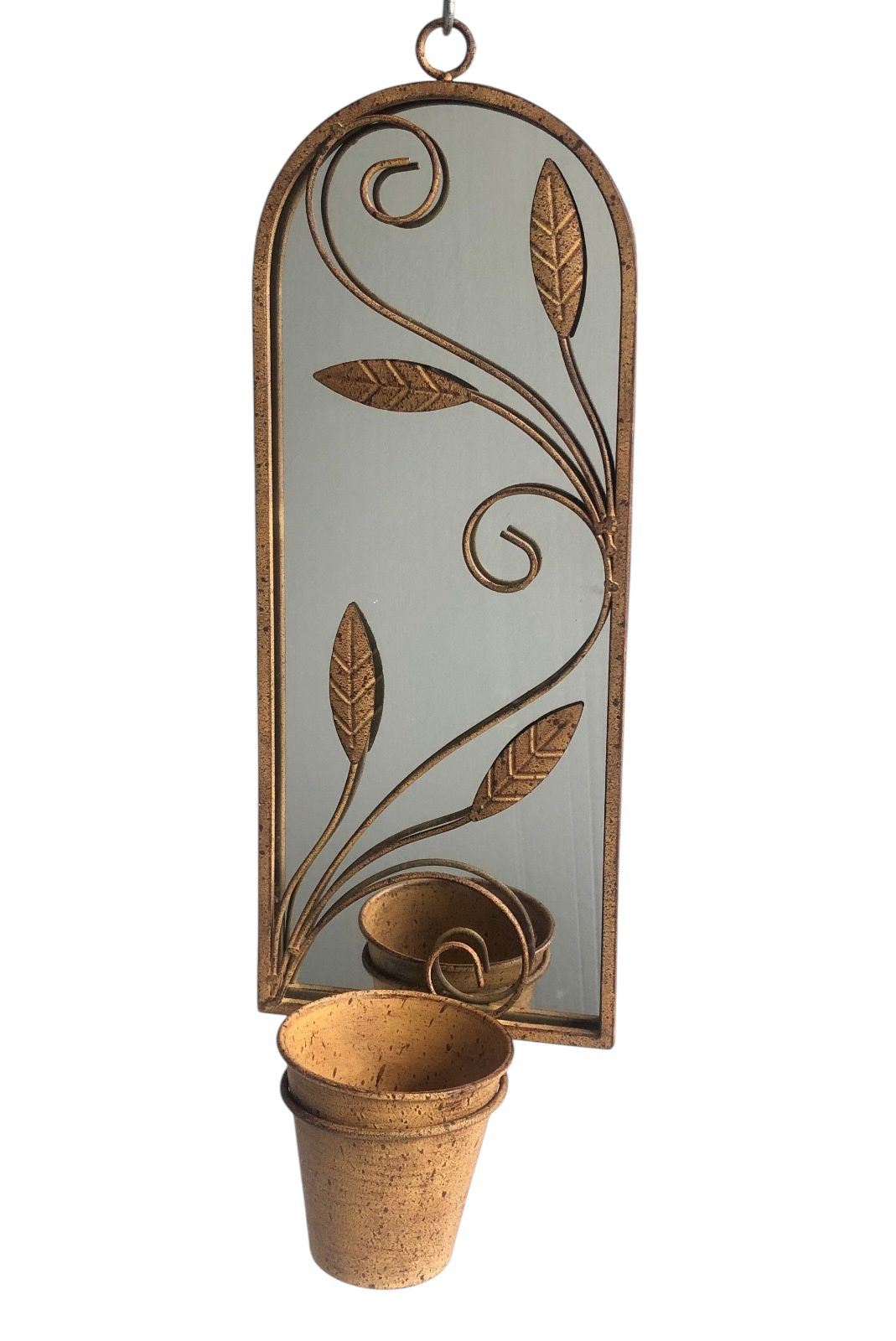 MSL 56cm Antique Finish Metal Wall Mirror with Plant Holder and Pot
