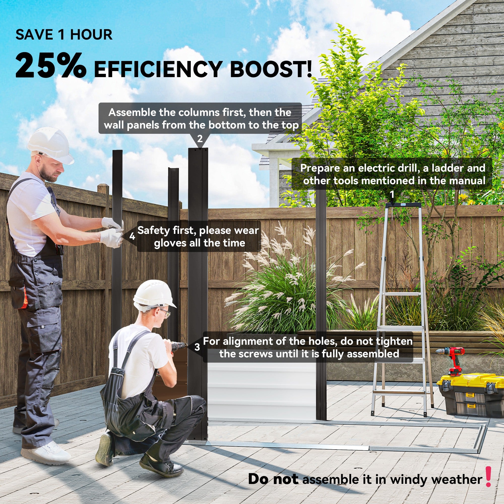 Outsunny 6.2 x 4.3ft Galvanised Steel Garden Shed with Vent and Sloped Roof, Oak