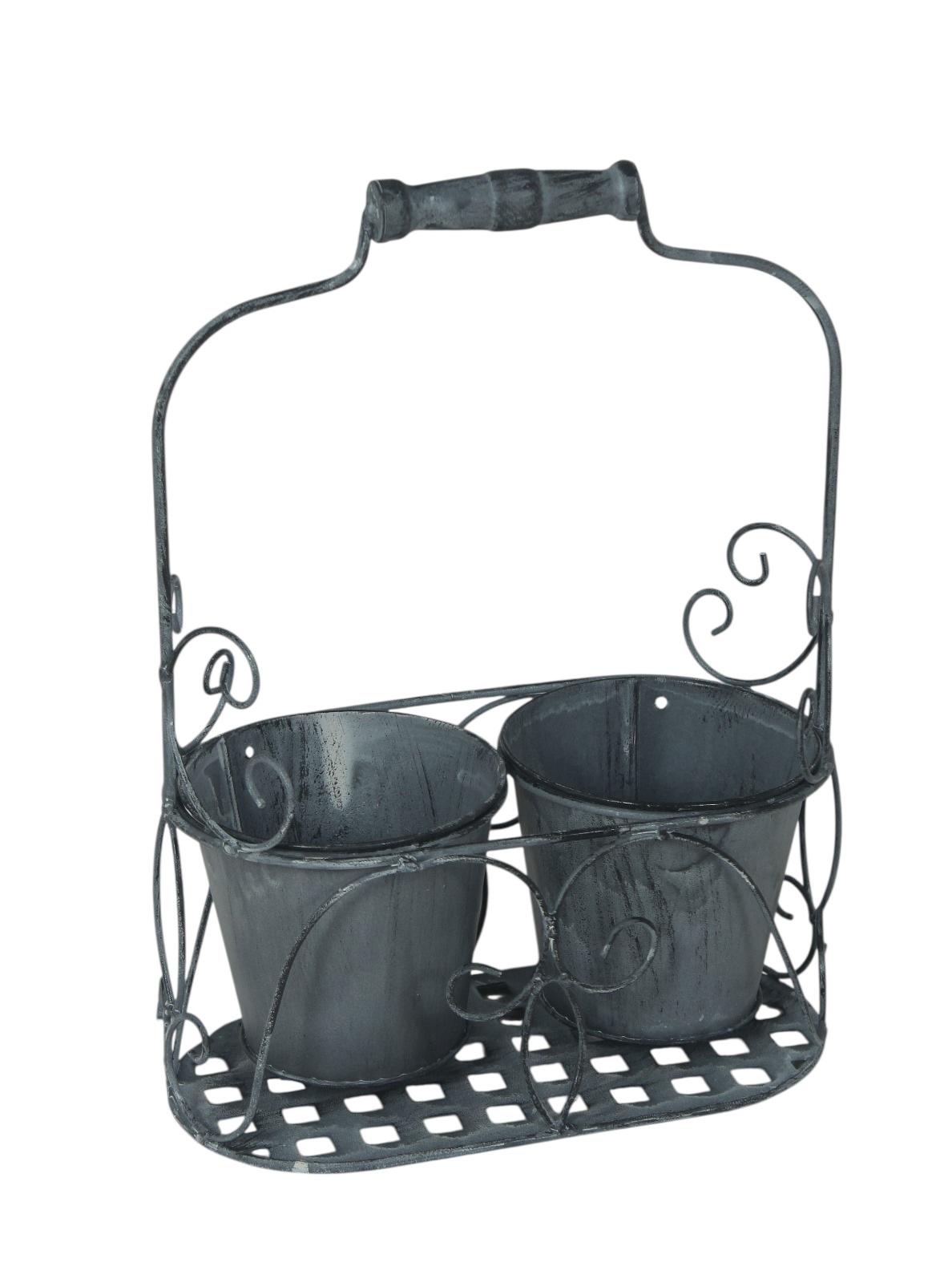 MSL White 2-Pot Basket Pot Holder with Handle for Indoor or Outdoor Use