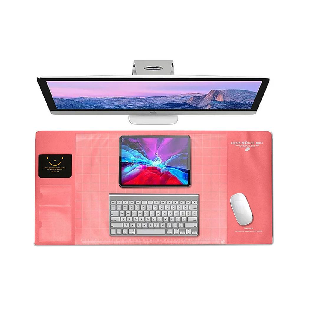 AQ Multifunctional & Eco-friendly Office Desk Mouse Mat PVC+DS Material, Pink