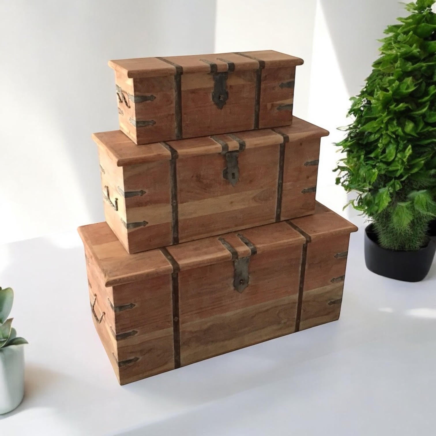 MSL 101CM Set of 3 Wooden Chests