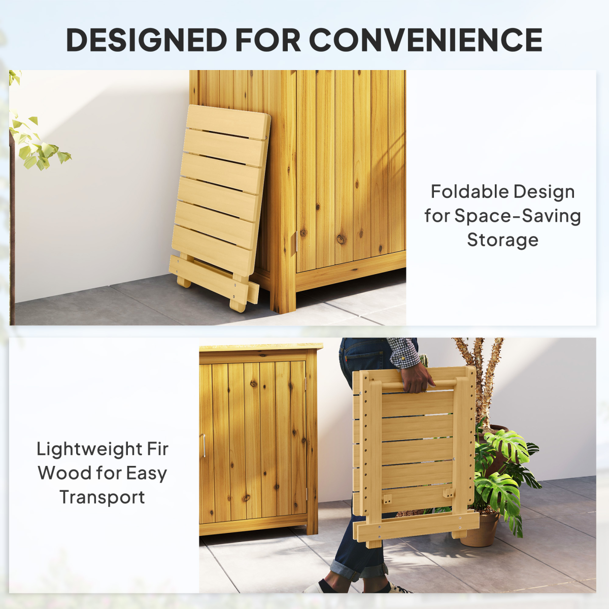 Outsunny Folding Fir Wood Garden Side Table, Nature Wood Finish