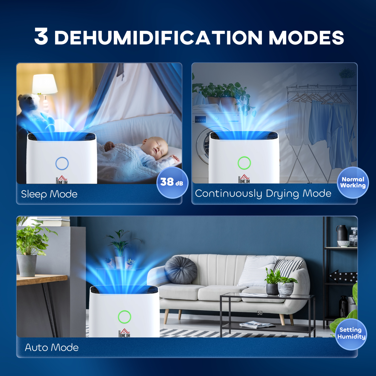 HOMCOM 16L/Day Quiet Portable Dehumidifier for Home & Laundry Room