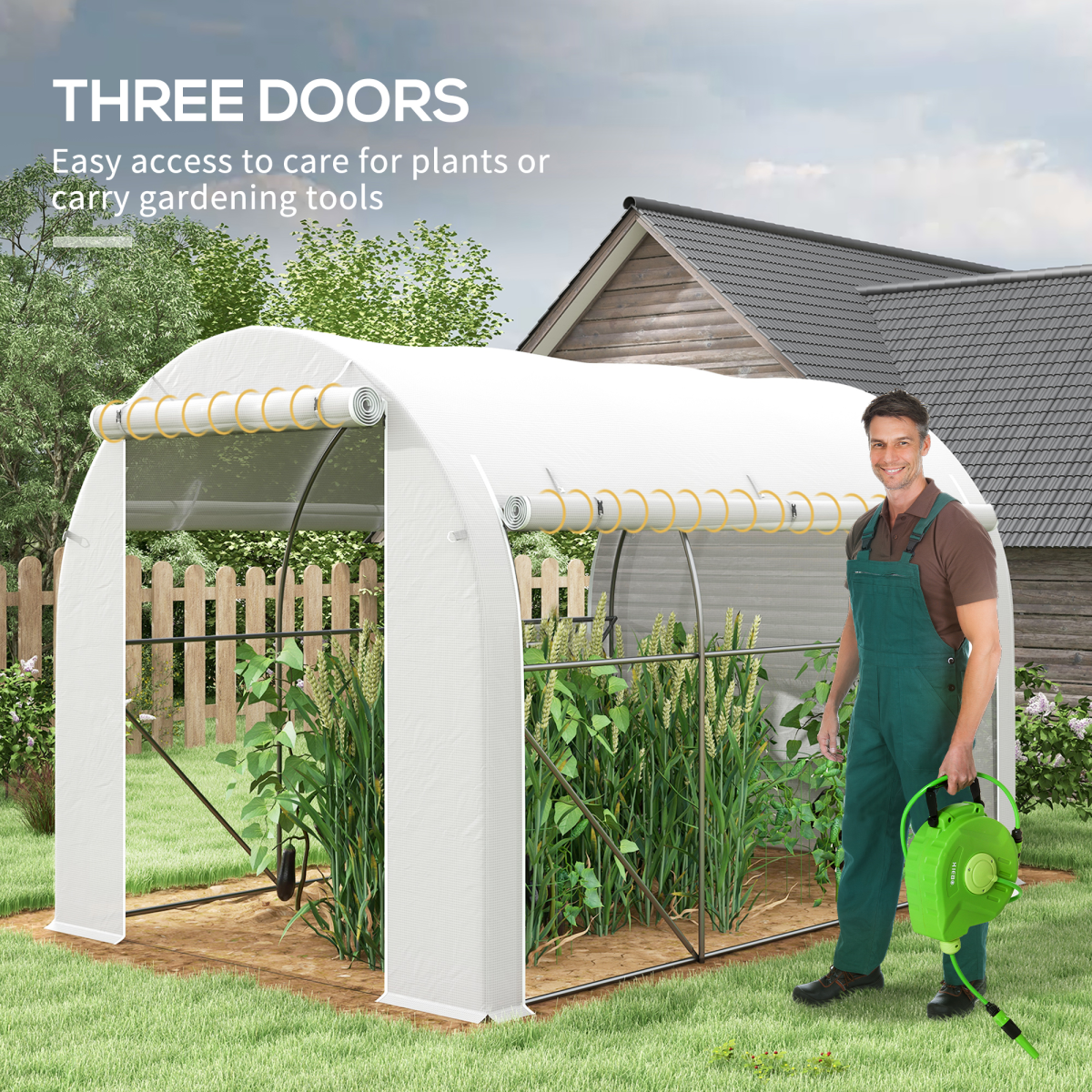 Outsunny White Polytunnel Greenhouse with PE Cover, Steel Frame
