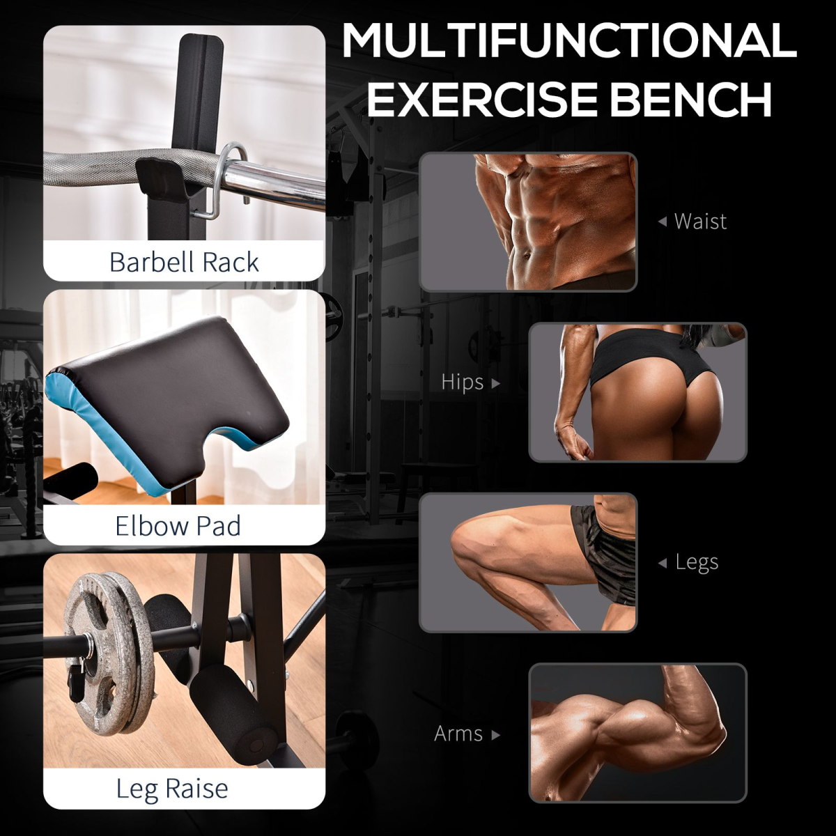 Adjustable Weight Bench with Leg Developer and 3-Level Adjustable Barbell Rack for Home Gym