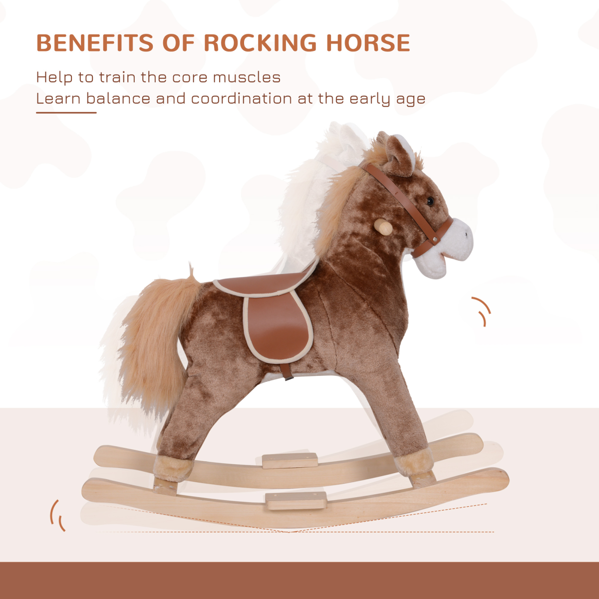 HOMCOM Kids Wooden Plush Rocking Horse Ride-On Toy, Age 3+