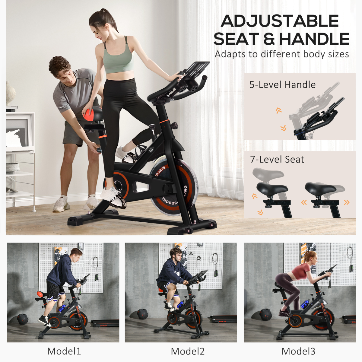 HOMCOM 8kg Flywheel Exercise Bike, Adjustable Height & Resistance, Black