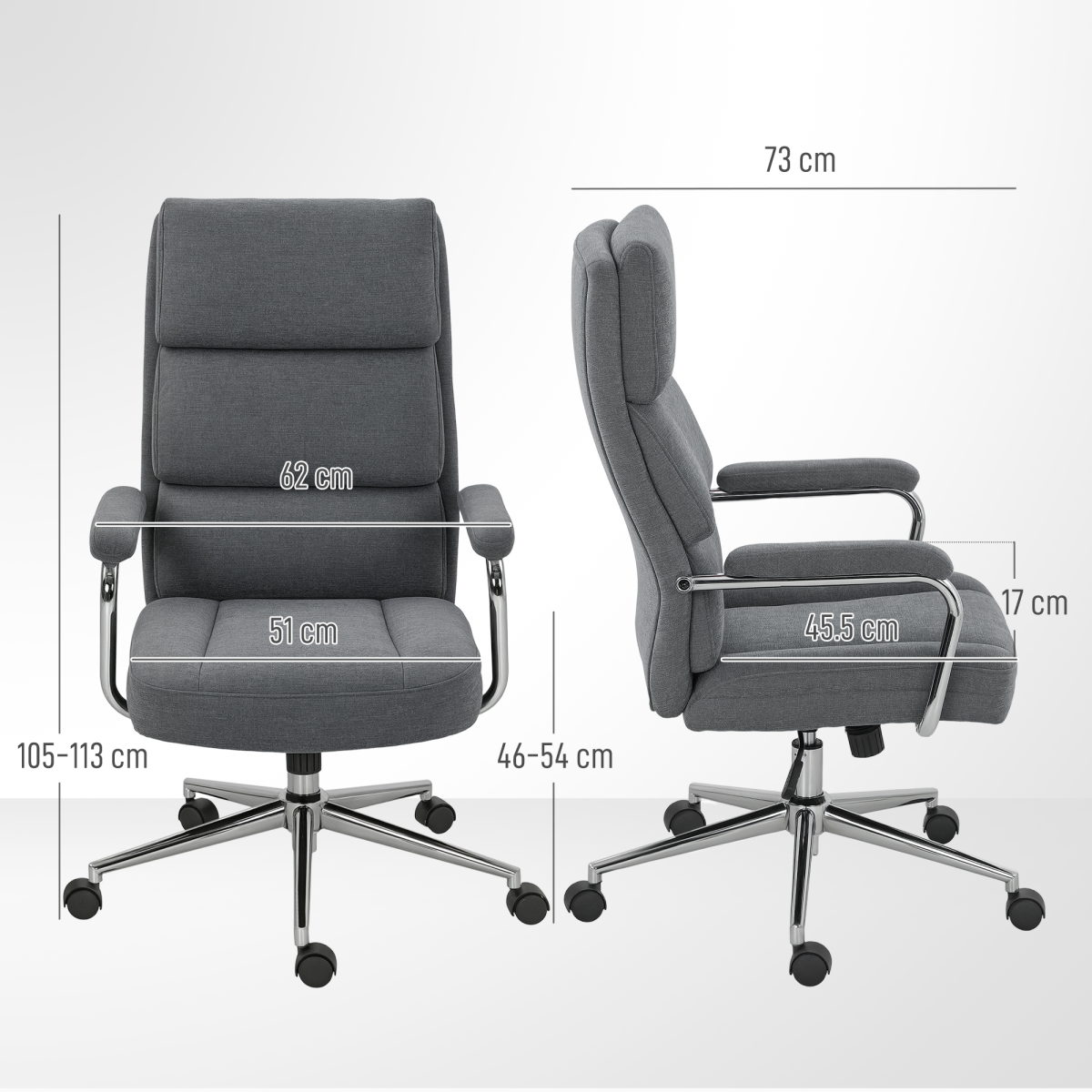 HOMCOM Linen-Fabric Office Desk Chair with Tilt, Charcoal Grey