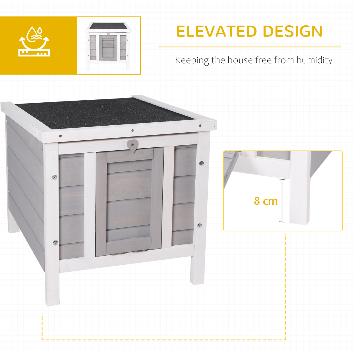Wooden Rabbit Hutch Outdoor Pet Habitat with Openable Asphalt Roof, Elevated Floor and Ramp Door