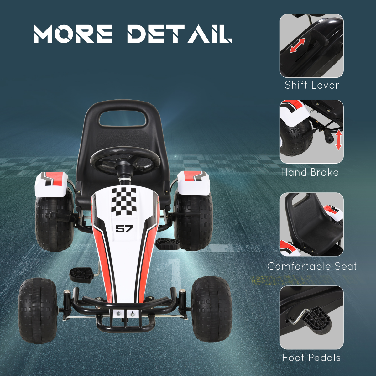 Kids Racing-Style Pedal Go Kart with Brake, Gears & Steering Wheel