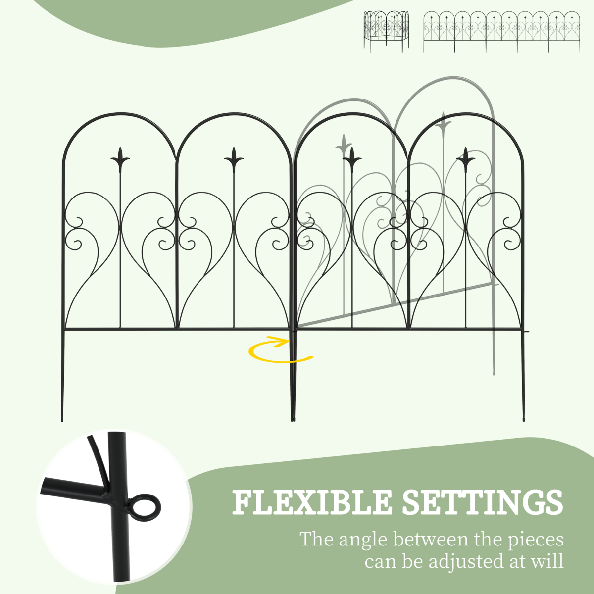 Outsunny 5-Piece Decorative Metal Garden Fence Border Edging, 32 in x 10 ft, Black