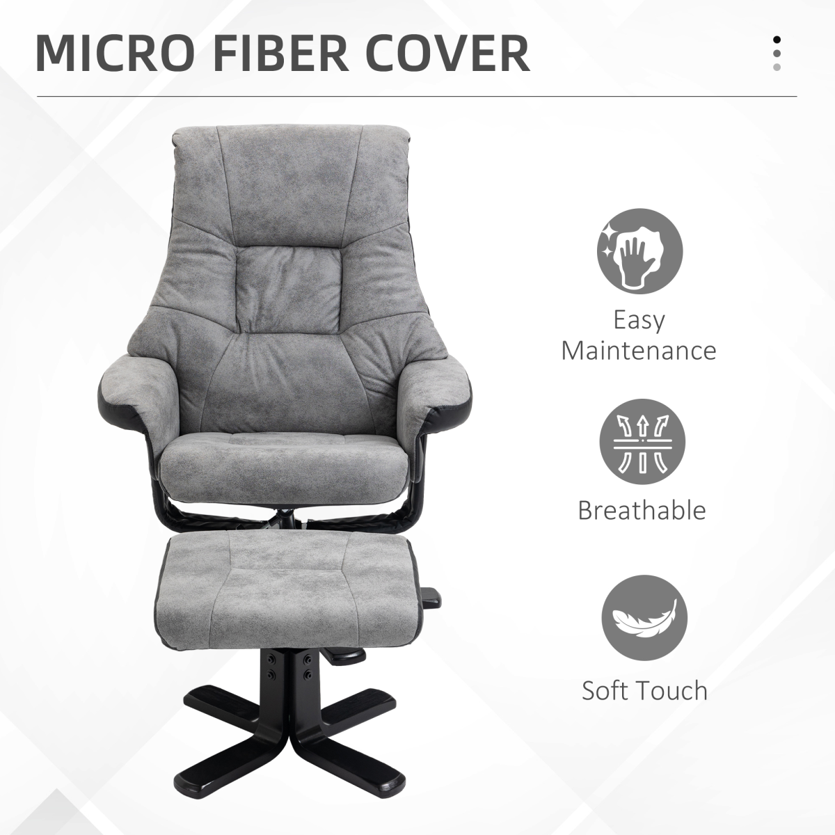 Manual Recliner Swivel Chair with Footstool, Grey Faux Leather