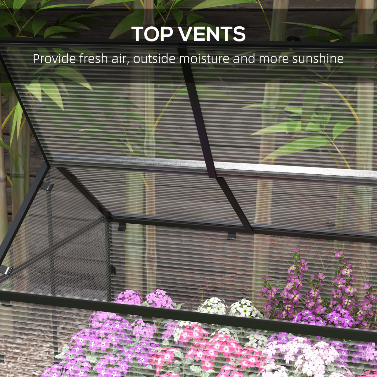 Outsunny Raised Garden Bed Grow House with Polycarbonate Cover, Top Vent and Fabric Soil Bag