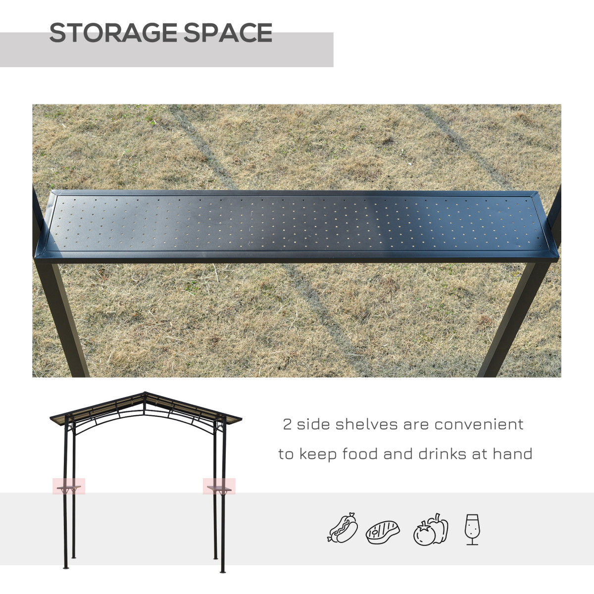 Outsunny 2.5 x 1.5m Outdoor BBQ Grill Gazebo Canopy with Polycarbonate Roof, Side Shelves, Aluminium and Steel Frame