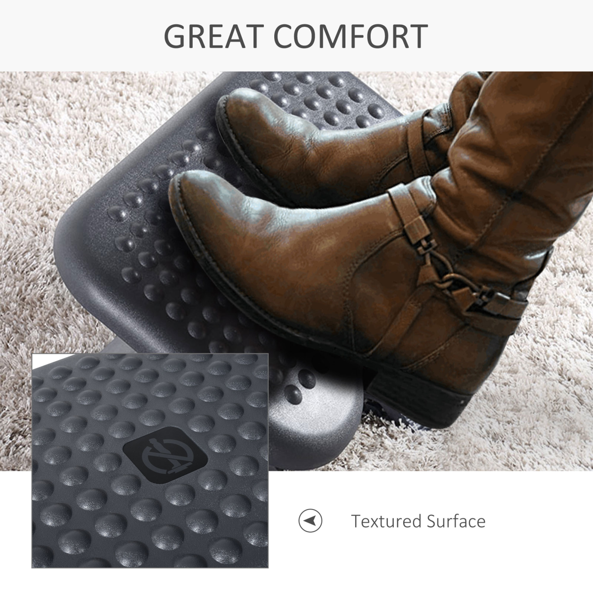 Adjustable Massage Footrest, 3-Position Tilting Under Desk, Black
