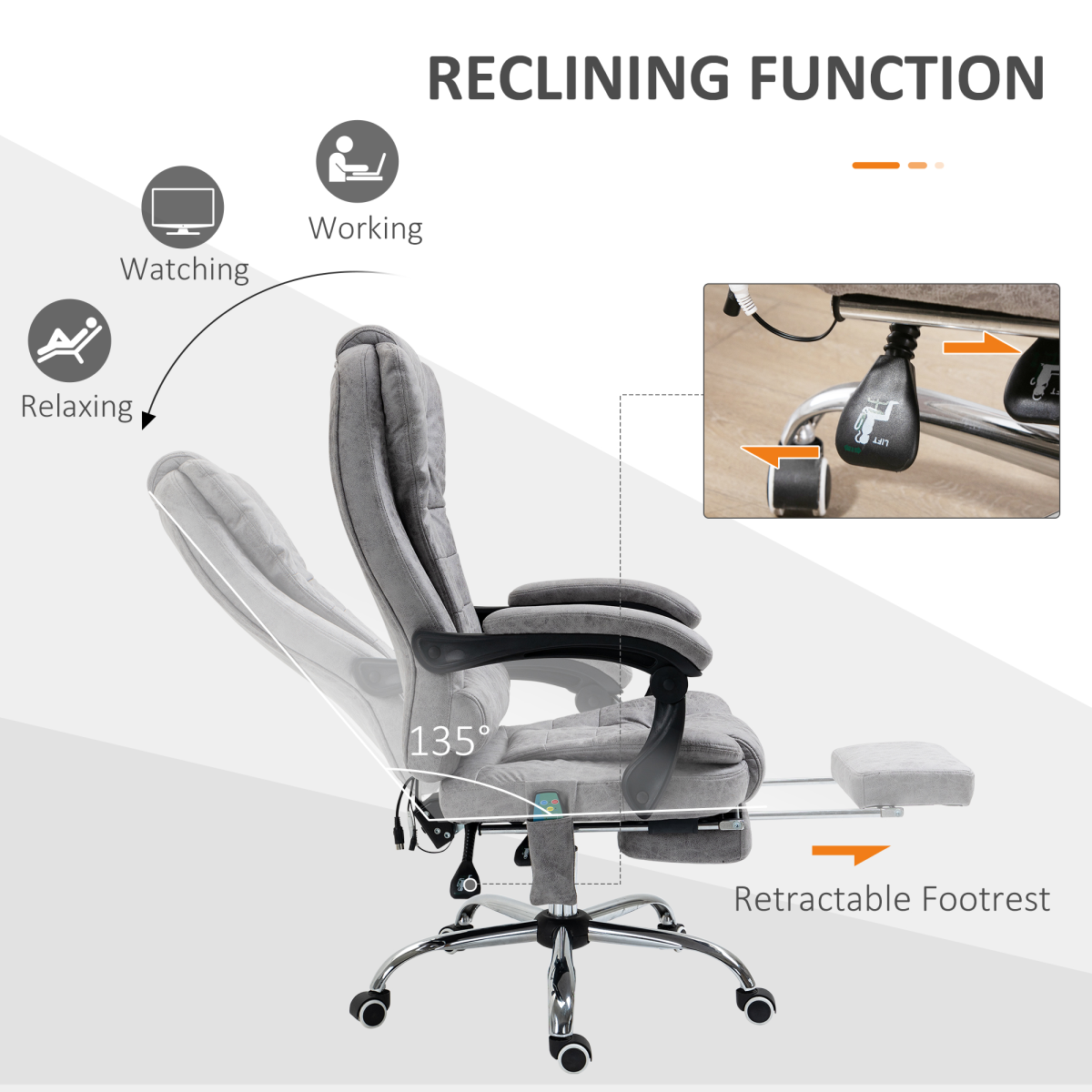 Vinsetto Vintage High Back Heated Massage Office Chair with 6 Vibration Points, Grey