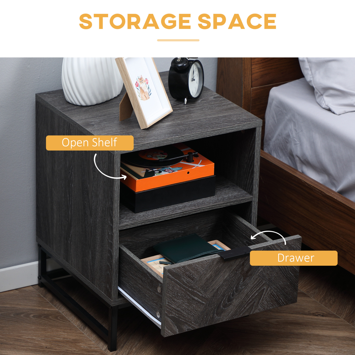 Nightstand with Drawer and Shelf, Bedside End Table
