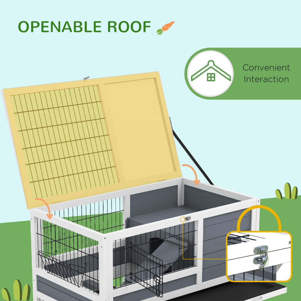 PawHut Double Decker Indoor Rabbit Hutch with Feeding Trough and Slide-Out Trays