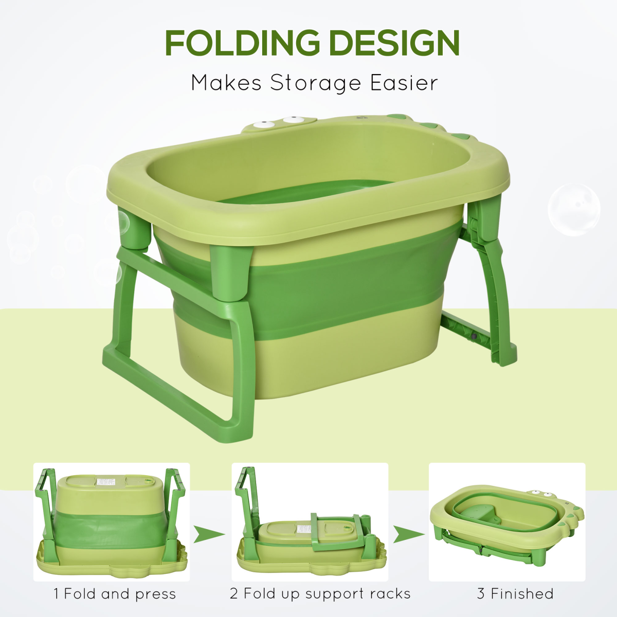 Foldable Baby Bathtub with Stool for 0-6 Years - Green