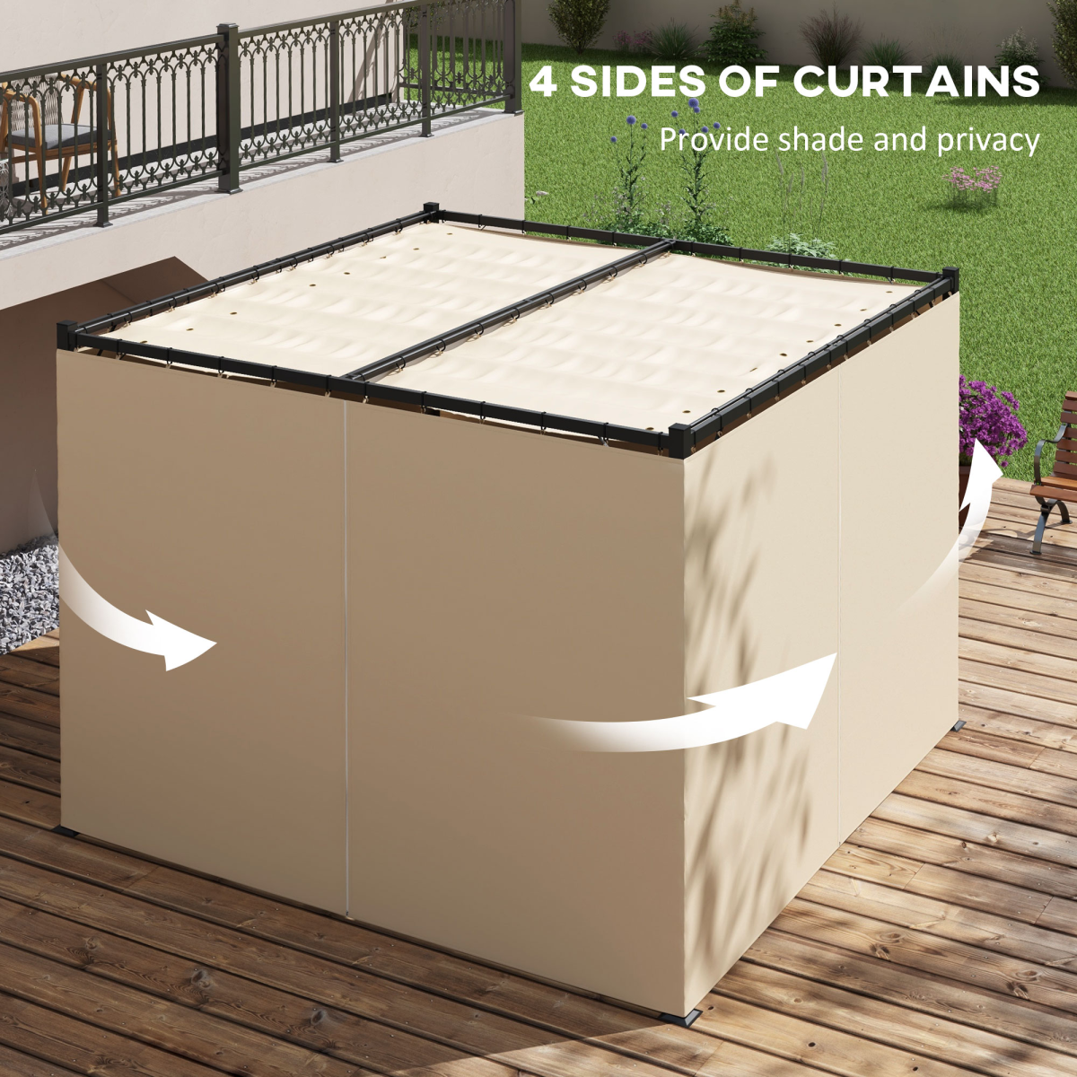 Outsunny 3 x 3(m) Pergola with Retractable Roof and Curtains, Beige