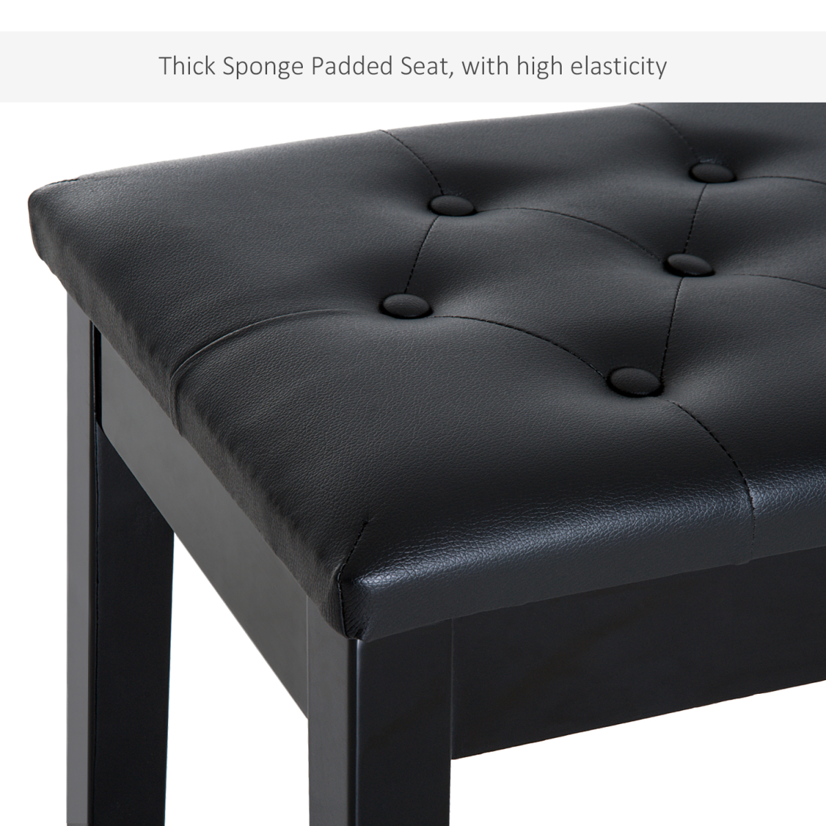 HOMCOM Tufted 2-Seater Piano Bench with Storage, Black