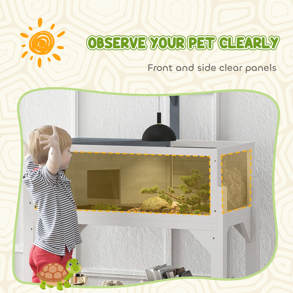PawHut Wooden Two-Room Tortoise House with Storage Shelf and Windows