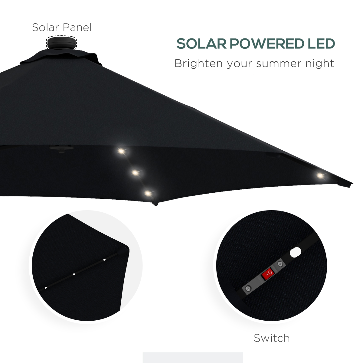 Outsunny 3m Cantilever Garden Parasol Umbrella with Solar LED Lights, Cover and Cross Base, Black