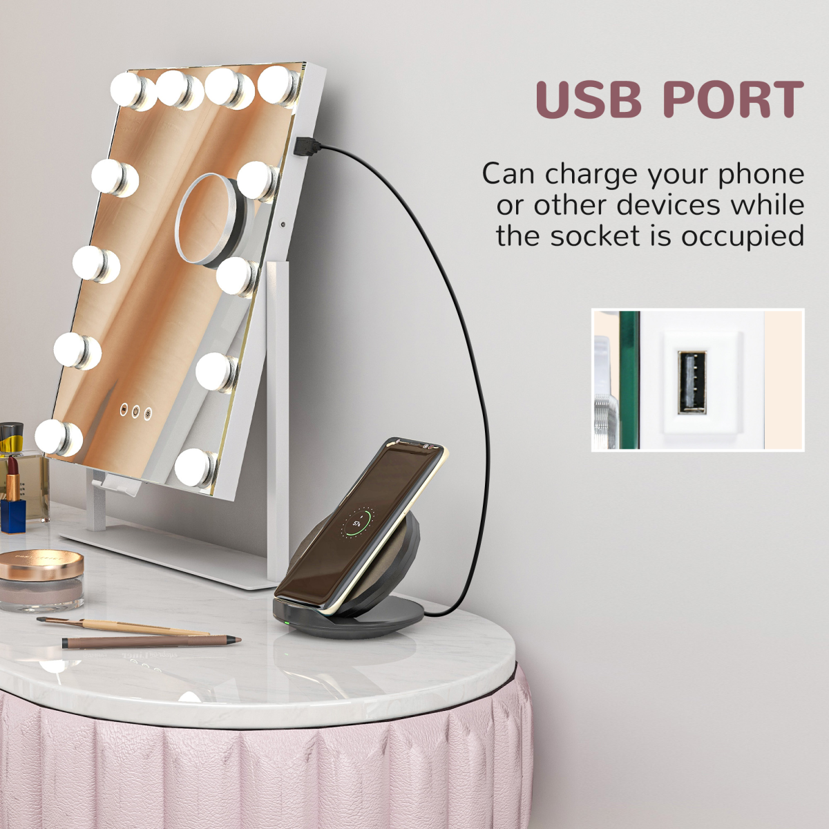 HOMCOM Hollywood Makeup Mirror with 10x Magnifier, USB Port