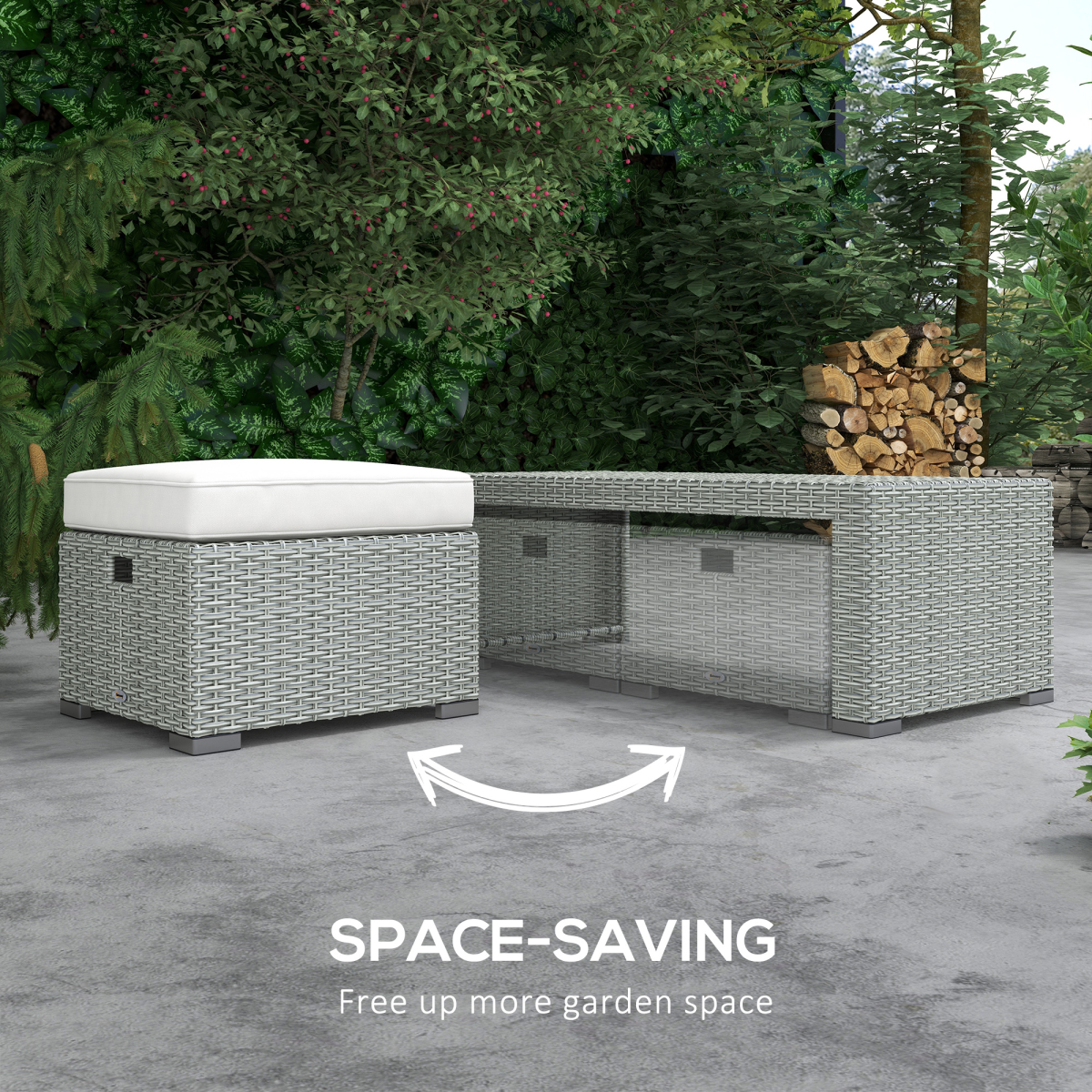 Outsunny 7-Seater Outdoor Garden Rattan Furniture Set with 2 Reclining Armchairs, 3-Seater Sofa, 2 Footstools and Table - Grey