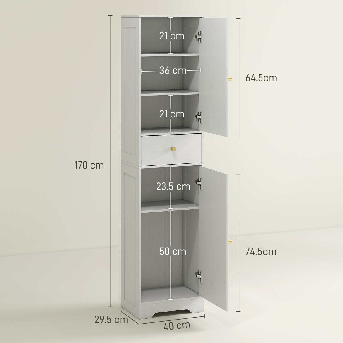 HOMCOM Tall White Bathroom Storage Cabinet with Arch Doors & Drawer