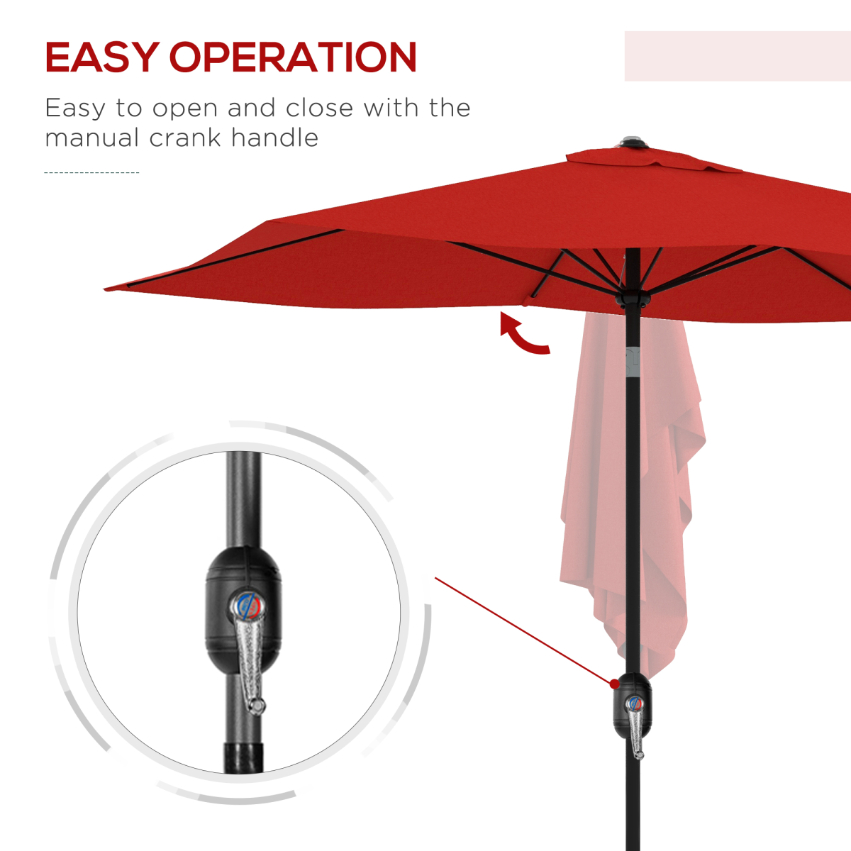 Outsunny 2x3m Rectangular Garden Parasol, Wine Red, Crank & Tilt