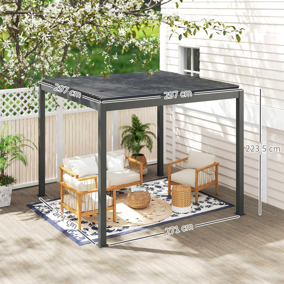 Outsunny 3x3m Electric Louvered Aluminium Pergola with LED Lights