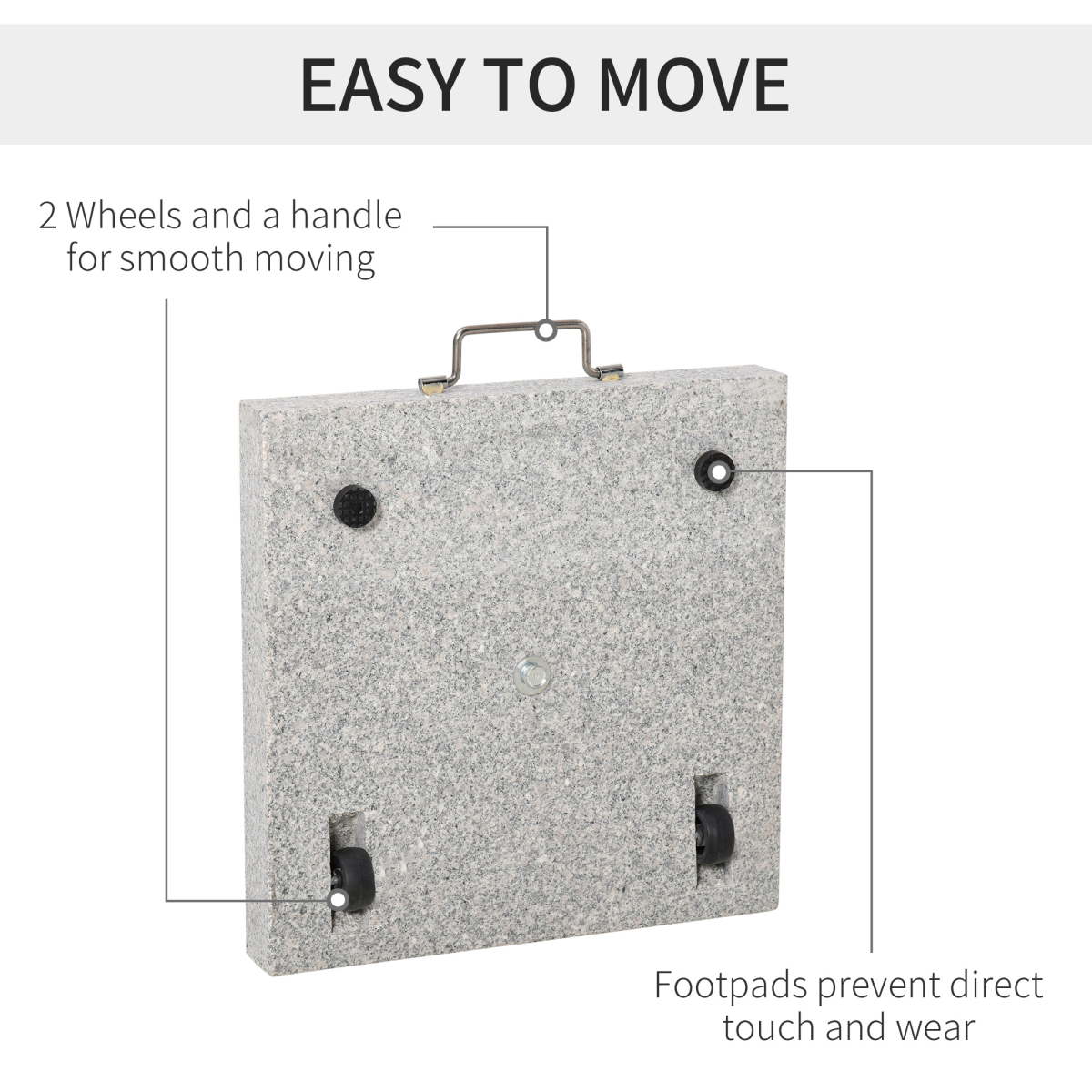 Outsunny 25 kg Marble Umbrella Base with Handle and Wheels - Hemp Grey