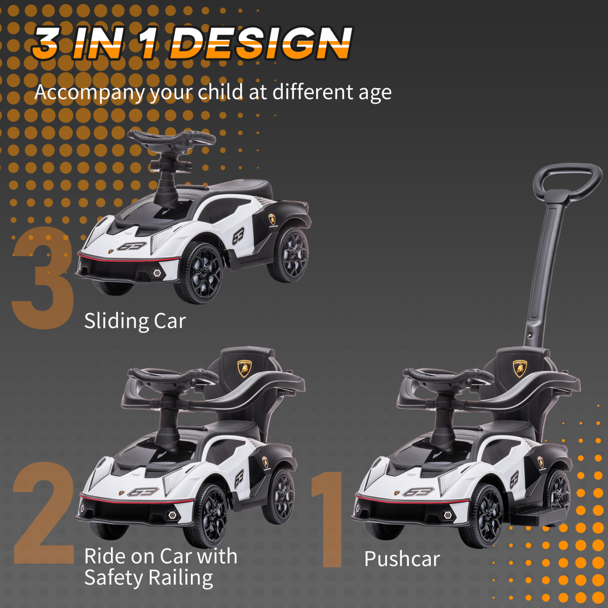 HOMCOM Lamborghini Essenza SCV12 2-in-1 Baby Ride-On Push Car, White