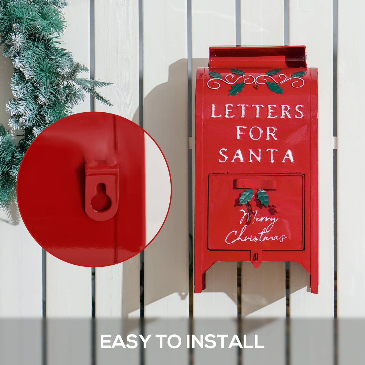 HOMCOM Red Steel Christmas Post Box, Freestanding or Wall Mounted