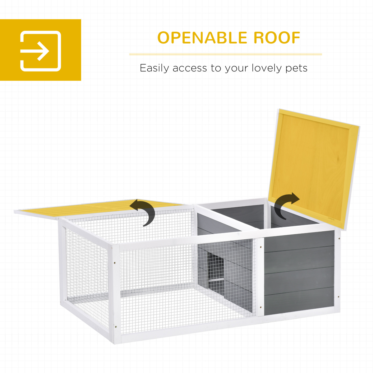 Rabbit Hutch Wooden Small Animal Cage with UV-Resistant Asphalt Roof, Indoor and Outdoor Pet Run Cover
