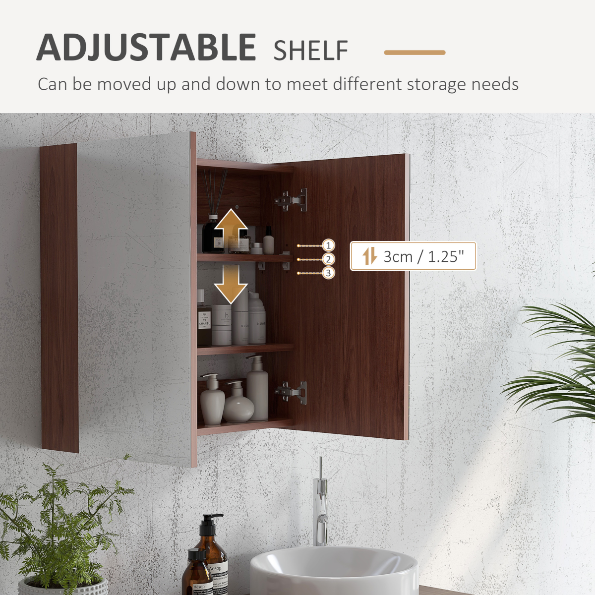 kleankin 63W x 60H cm Double Door Wall-Mount Bathroom Mirrored Medicine Cabinet
