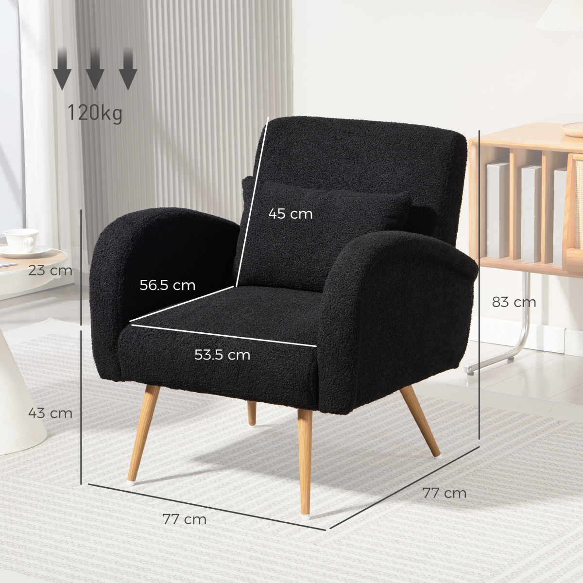 HOMCOM Black Teddy Fleece Accent Chair with Metal Legs