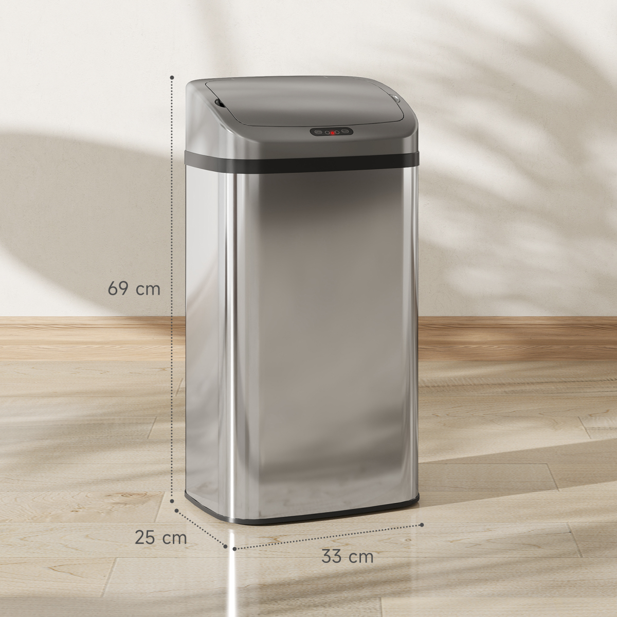 HOMCOM 48L Stainless Steel Sensor Bin, Touch-Free Automatic Lid
