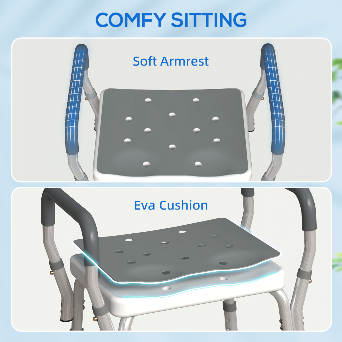 HOMCOM Adjustable Aluminium Bath Chair, Rust-Free, Grey